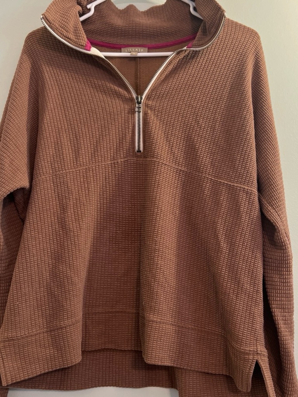 Lilla P Brown Waffle Knit Zip-Up Sweater